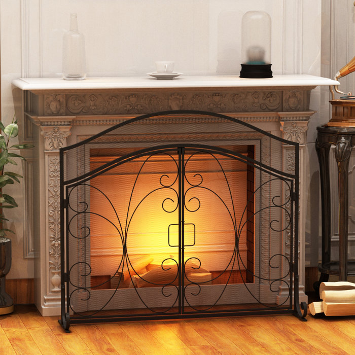 Winston Porter Single Panel Wrought Iron Mesh Fireplace Screen Gate